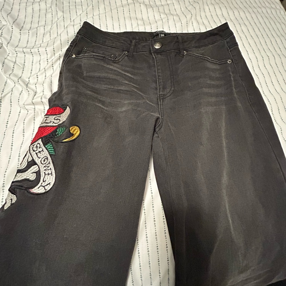 Ed Hardy Black Jeans with Embroidered Design